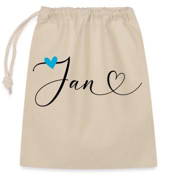 Jan Nom Prénom Calligraphie coeur - Sac cadeau en coton avec cordon (25 x 30 cm) - nature - Devant