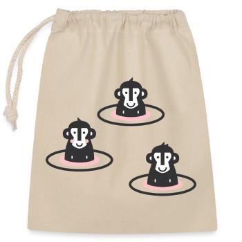 Trois singes des neiges japonais en onsen, rose - Sac cadeau en coton avec cordon (25 x 30 cm) - nature - Devant