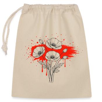 Poppies Rouge, Noir, Design Vintage - Sac cadeau en coton avec cordon (25 x 30 cm) - nature - Devant