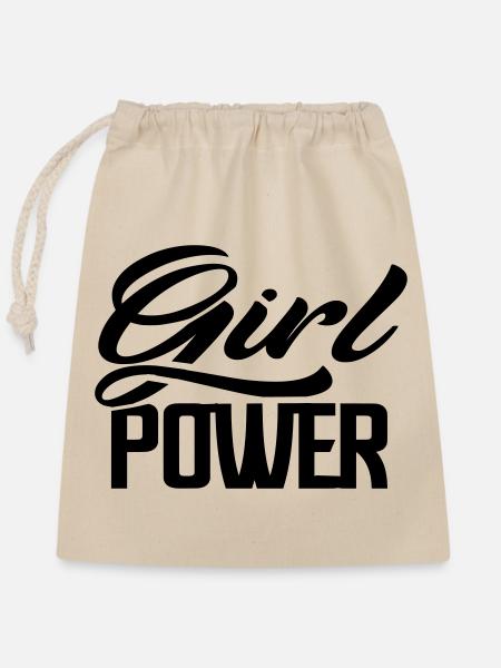 girlpower - Verschließbarer Geschenkbeutel aus Baumwolle (25x30cm) - Natur