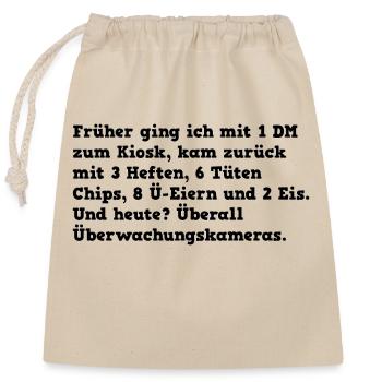 Kiosk: Früher vs Heute, Witz - Verschließbarer Geschenkbeutel aus Baumwolle (25x30cm) - Natur - Vorne