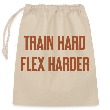 Train Hard Flex Harder - Verschließbarer Geschenkbeutel aus Baumwolle (25x30cm) - Natur - Vorne