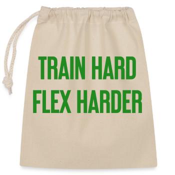 Train Hard Flex Harder - Verschließbarer Geschenkbeutel aus Baumwolle (25x30cm) - Natur - Vorne