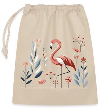 Floraler Flamingo - Verschließbarer Geschenkbeutel aus Baumwolle (25x30cm) - Natur - Vorne