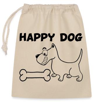 Ein glücklicher Hund (schwarz) - Verschließbarer Geschenkbeutel aus Baumwolle (25x30cm) - Natur - Vorne