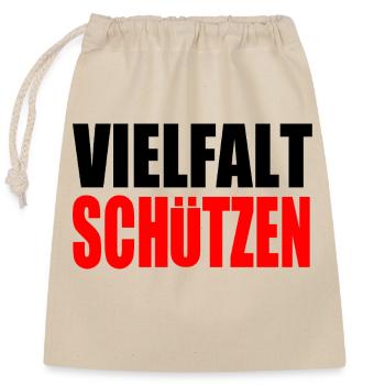 vielfalt schützen - Verschließbarer Geschenkbeutel aus Baumwolle (25x30cm) - Natur - Vorne