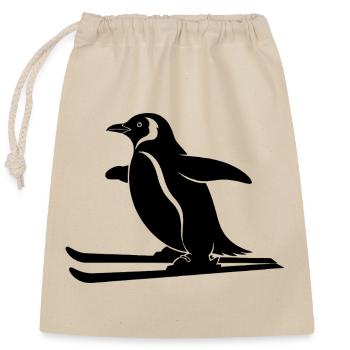 Minimalistischer Pinguin Skifahrer Winter Sport - Verschließbarer Geschenkbeutel aus Baumwolle (25x30cm) - Natur - Vorne