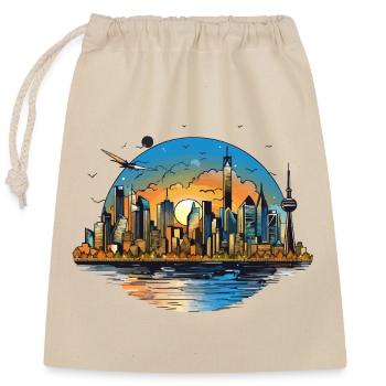 Sonnenuntergang Skyline Spiegelung - Verschließbarer Geschenkbeutel aus Baumwolle (25x30cm) - Natur - Vorne