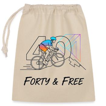 Forty & Free Cycling 40th Birthday Art - Closable cotton gift bag (25x30cm) - nature - Front