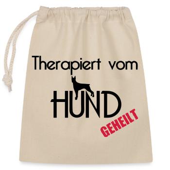 Therapiert vom Hund Hunde Tier Haustier Geschenk - Verschließbarer Geschenkbeutel aus Baumwolle (25x30cm) - Natur - Vorne