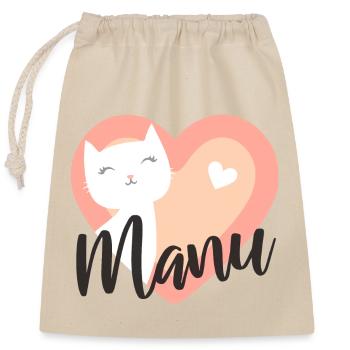 Manu Surname First Name Kitten - Closable cotton gift bag (25x30cm) - nature - Front