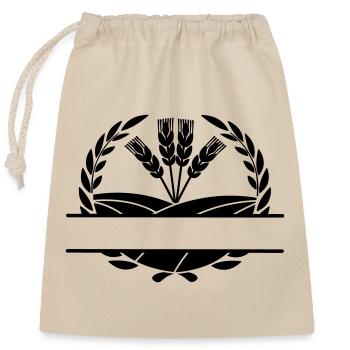 Four grain stalks and landscape in laurel wreath - Closable cotton gift bag (25x30cm) - nature - Front