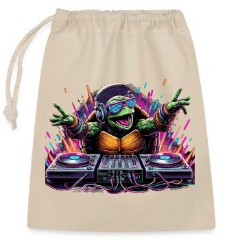 Turtle The DJ Music Gift - Closable cotton gift bag (25x30cm) - nature - Front