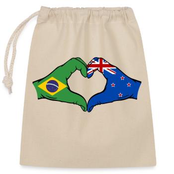 Brazil New Zealand Hand Heart Shape - Closable cotton gift bag (25x30cm) - nature - Front