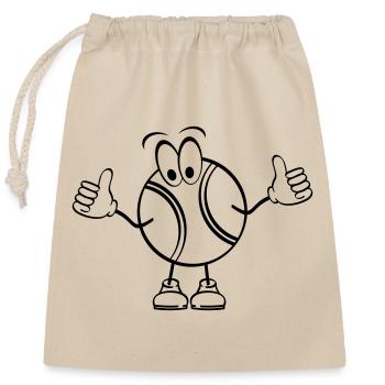 Cartoon-Maskottchen glücklicher Tennisball. Tennis ist das Leben. - Verschließbarer Geschenkbeutel aus Baumwolle (25x30cm) - Natur - Vorne