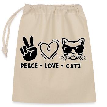Peace Love Cats - Closable cotton gift bag (25x30cm) - nature - Front