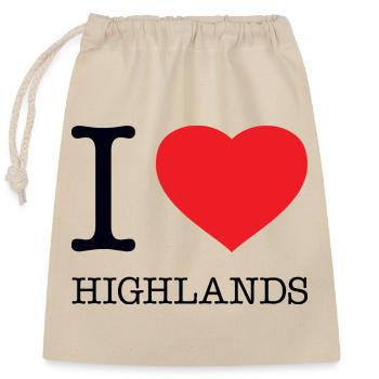 I LOVE HIGHLANDS - Verschließbarer Geschenkbeutel aus Baumwolle (25x30cm) - Natur - Vorne