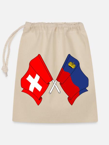 Flagge Schweiz und Flagge Liechtenstein - Verschließbarer Geschenkbeutel aus Baumwolle (25x30cm) - Natur