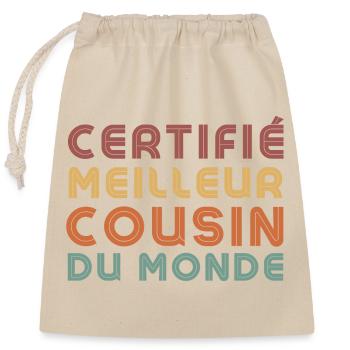 certifié meilleur cousin du monde - Sac cadeau en coton avec cordon (25 x 30 cm) - nature - Devant