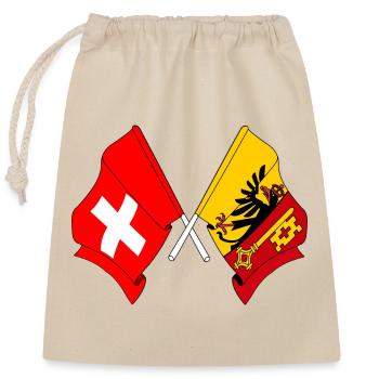 Flagge Schweiz und Flagge Kanton oder Genf - Verschließbarer Geschenkbeutel aus Baumwolle (25x30cm) - Natur - Vorne