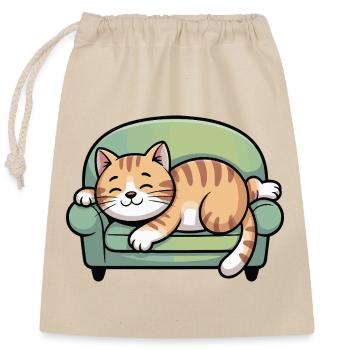 Sleeping cat on sofa - Closable cotton gift bag (25x30cm) - nature - Front