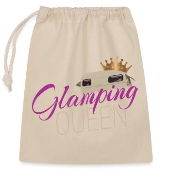 Glamping Queen Camping with Vintage Caravan - Closable cotton gift bag (25x30cm) - nature - Front