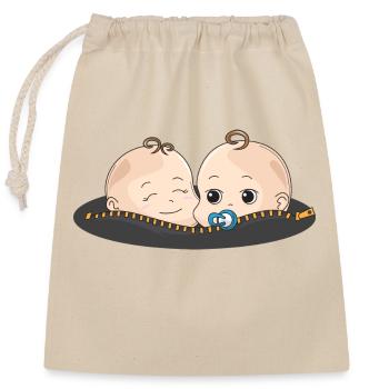 Zwillinge Baby Schnuller Geschenk Babybauch - Verschließbarer Geschenkbeutel aus Baumwolle (25x30cm) - Natur - Vorne