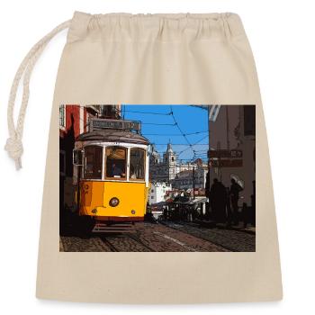Tram in Lisbon - Closable cotton gift bag (25x30cm) - nature - Front