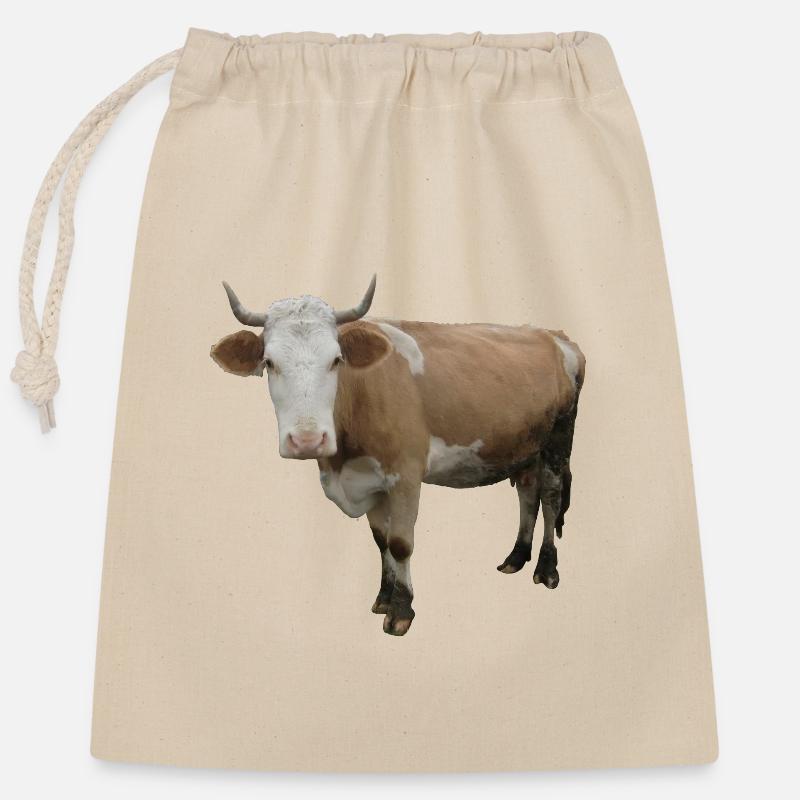 Vache - Sac cadeau en coton avec cordon (25 x 30 cm) - nature