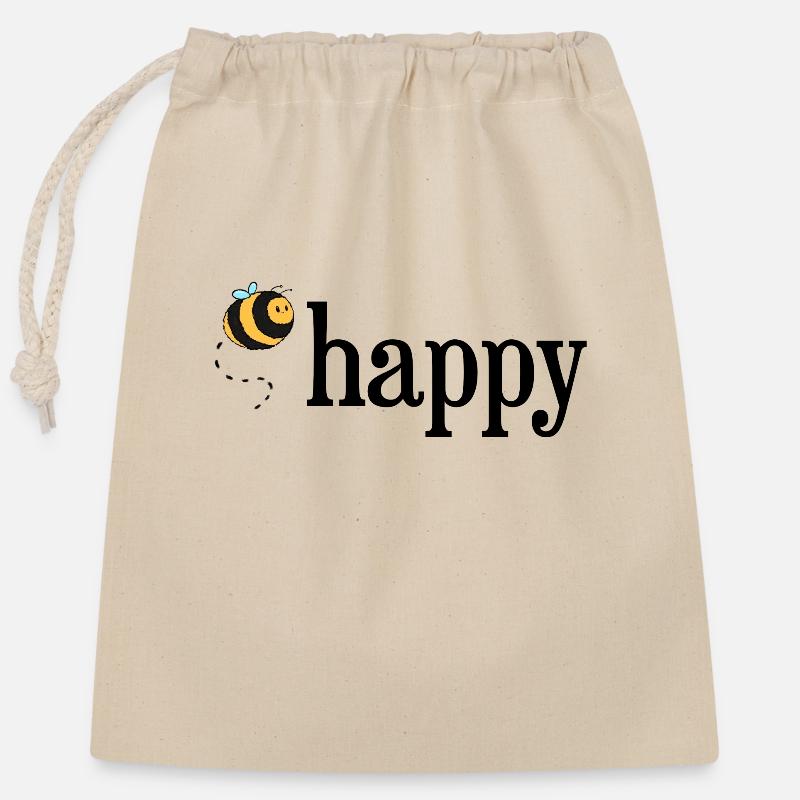 Bee Happy! - Verschließbarer Geschenkbeutel aus Baumwolle (25x30cm) - Natur