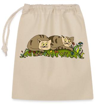 Katzen - Verschließbarer Geschenkbeutel aus Baumwolle (25x30cm) - Natur - Vorne