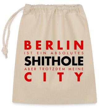 Design de slogan berlinois avec motif de la ville - Sac cadeau en coton avec cordon (25 x 30 cm) - nature - Devant