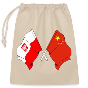 Flag Poland, flag China - Closable cotton gift bag (25x30cm) - nature - Front