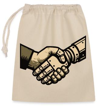 Poignée de main entre l’homme et la machine - Sac cadeau en coton avec cordon (25 x 30 cm) - nature - Devant