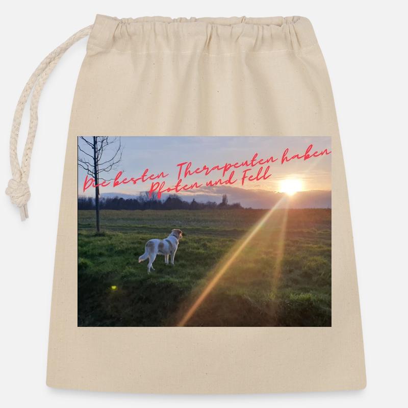 PfotenTherapie am Abendsonne - Verschließbarer Geschenkbeutel aus Baumwolle (25x30cm) - Natur