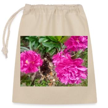 Pfingstrosen-Fuchsia-Garten - Verschließbarer Geschenkbeutel aus Baumwolle (25x30cm) - Natur - Vorne