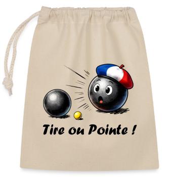 Französischer Petanque-Ball mit Baskenmütze - Verschließbarer Geschenkbeutel aus Baumwolle (25x30cm) - Natur - Vorne
