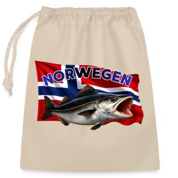 Norwegen Köhler Angeln - Seelachs Fishing - Verschließbarer Geschenkbeutel aus Baumwolle (25x30cm) - Natur - Vorne