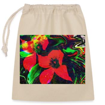 Neonrote Blüten im Farbwirbel - Verschließbarer Geschenkbeutel aus Baumwolle (25x30cm) - Natur - Vorne