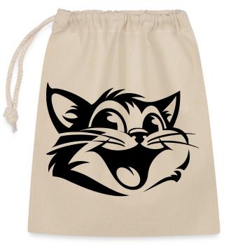 Lachende Katze | Lustiges Katzen T-Shirt - Verschließbarer Geschenkbeutel aus Baumwolle (25x30cm) - Natur - Vorne