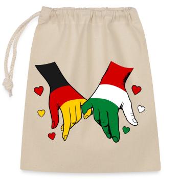 Germany Hungary Flag Holding Hands - Closable cotton gift bag (25x30cm) - nature - Front