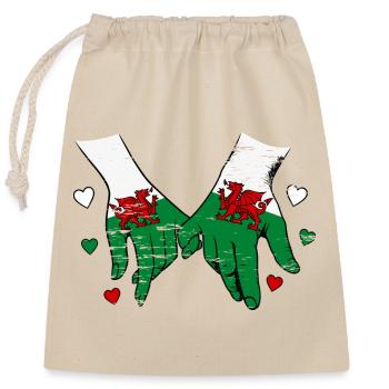 Wales_Flagge_Haendehalten_used - Sac cadeau en coton avec cordon (25 x 30 cm) - nature - Devant