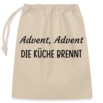 Advent, Advent. Die Küche brennt. - Verschließbarer Geschenkbeutel aus Baumwolle (25x30cm) - Natur - Vorne