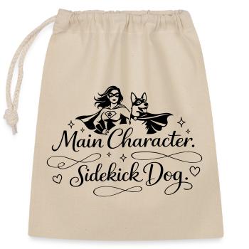 Personnage principal. Chien acolyte. - Sac cadeau en coton avec cordon (25 x 30 cm) - nature - Devant
