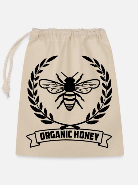 Bienen im Lorbeerkranz - Verschließbarer Geschenkbeutel aus Baumwolle (25x30cm) - Natur