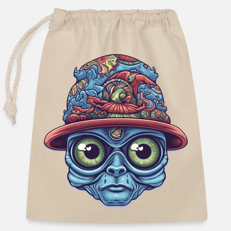 Psychedelic Alien - Closable cotton gift bag (25x30cm) - nature