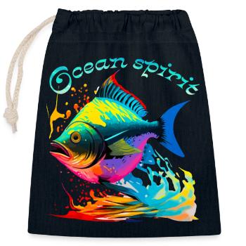 Ocean Spirit. Poisson coloré - Sac cadeau en coton avec cordon (25 x 30 cm) - bleu marine - Devant