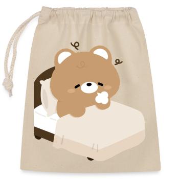 Ours endormi sur le lit - Sac cadeau en coton avec cordon (25 x 30 cm) - nature - Devant