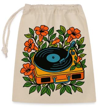 Platine vinyle botanique - Sac cadeau en coton avec cordon (25 x 30 cm) - nature - Devant
