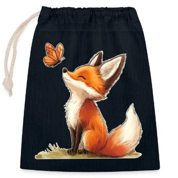 Fox with Butterfly - Closable cotton gift bag (25x30cm) - navy - Front